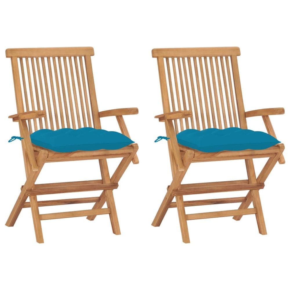 Vidaxl Záhradné stoličky s bledomodrými podložkami 2 ks tíkový masív